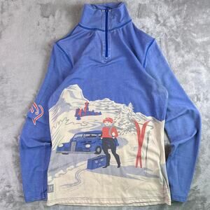 Neve Merino Wool Ski Quarter Zip Base Layer Graphic Alpine Top Womens Medium